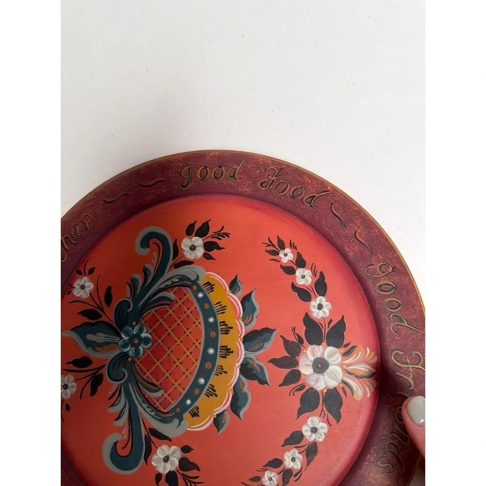 Vintage Hand-Painted Rosemaling Wooden Plate - Good Food, Good Wine, Good Friend